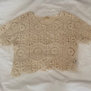 Crochet Knit Crop Top in Cream